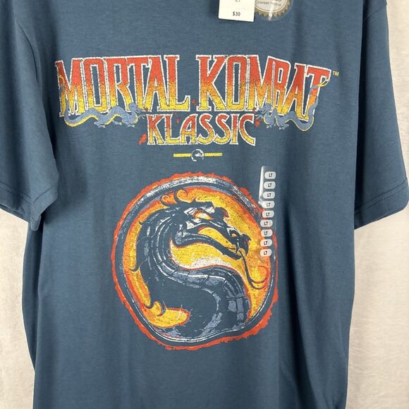 Mortal Kombat Klassic Dragon Graphic Big Logo Blue Shirt Large Tall LT NWT - Picture 2 of 6
